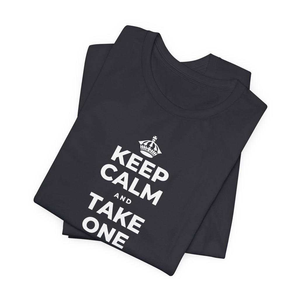 KEEP CALM AND TAKE ONE GOOD DAY AT A TIME T-Shirt (Baby Blue–Silver)