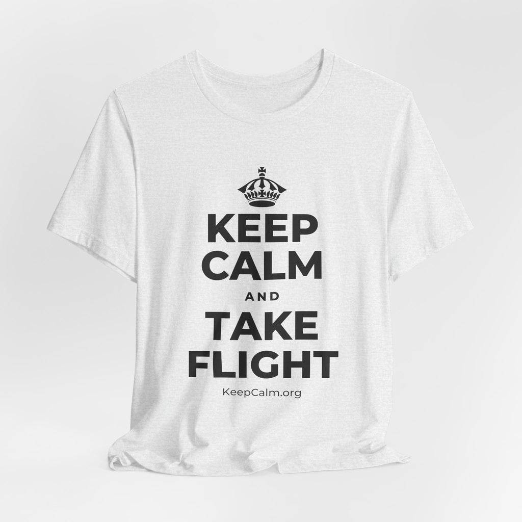 KEEP CALM AND TAKE FLIGHT T-Shirt (Soft Cream–Heather Mauve)