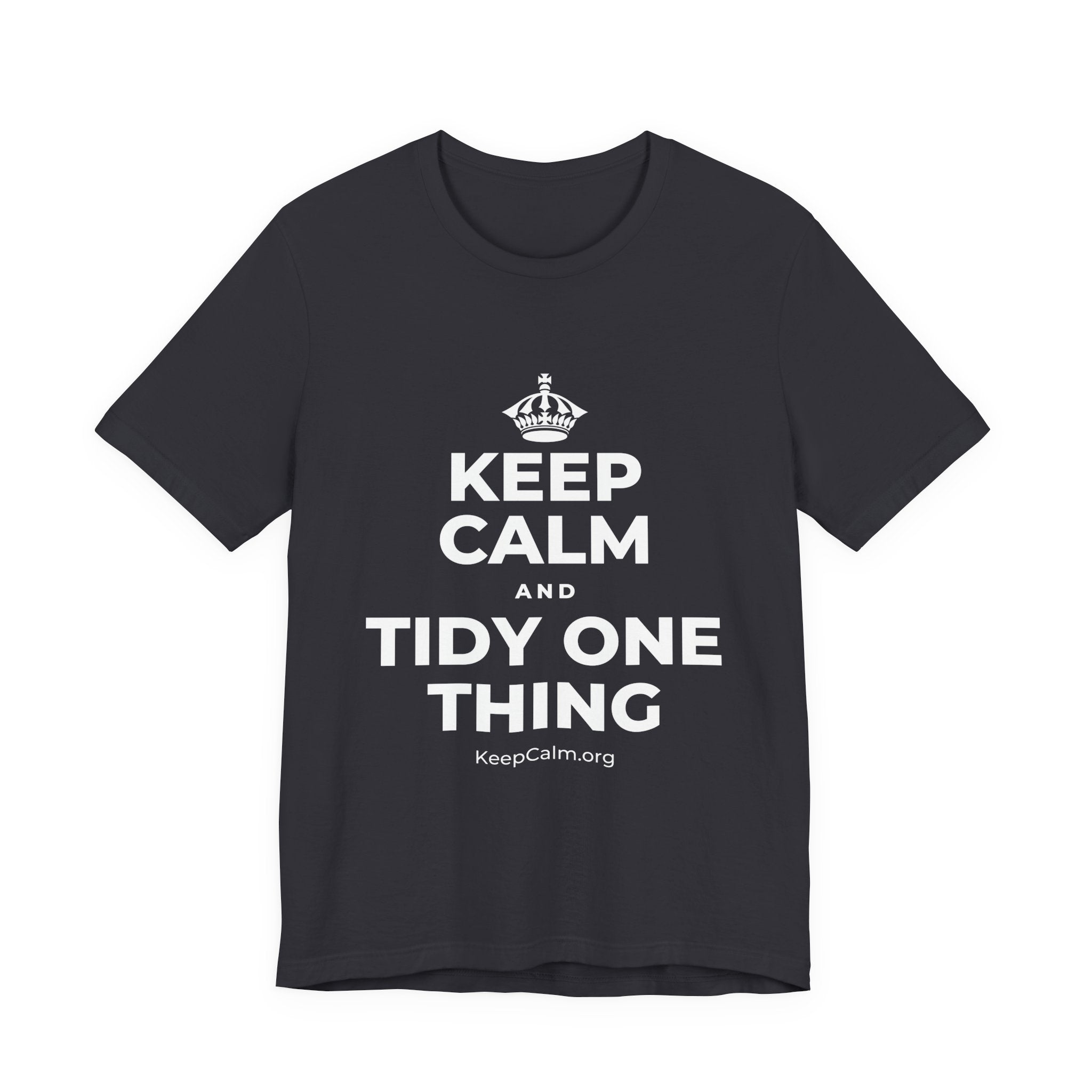 KEEP CALM AND TIDY ONE THING T-Shirt (Baby Blue–Silver)