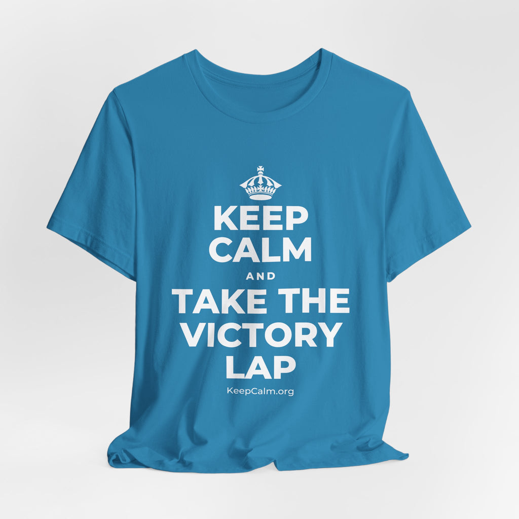KEEP CALM AND TAKE THE VICTORY LAP T-Shirt (White–Asphalt)