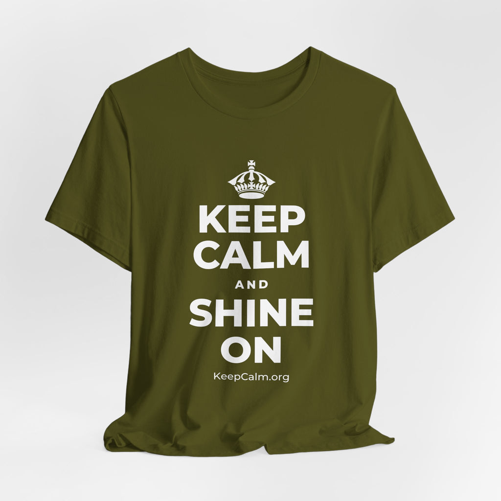 KEEP CALM AND SHINE ON T-Shirt (Baby Blue–Silver)