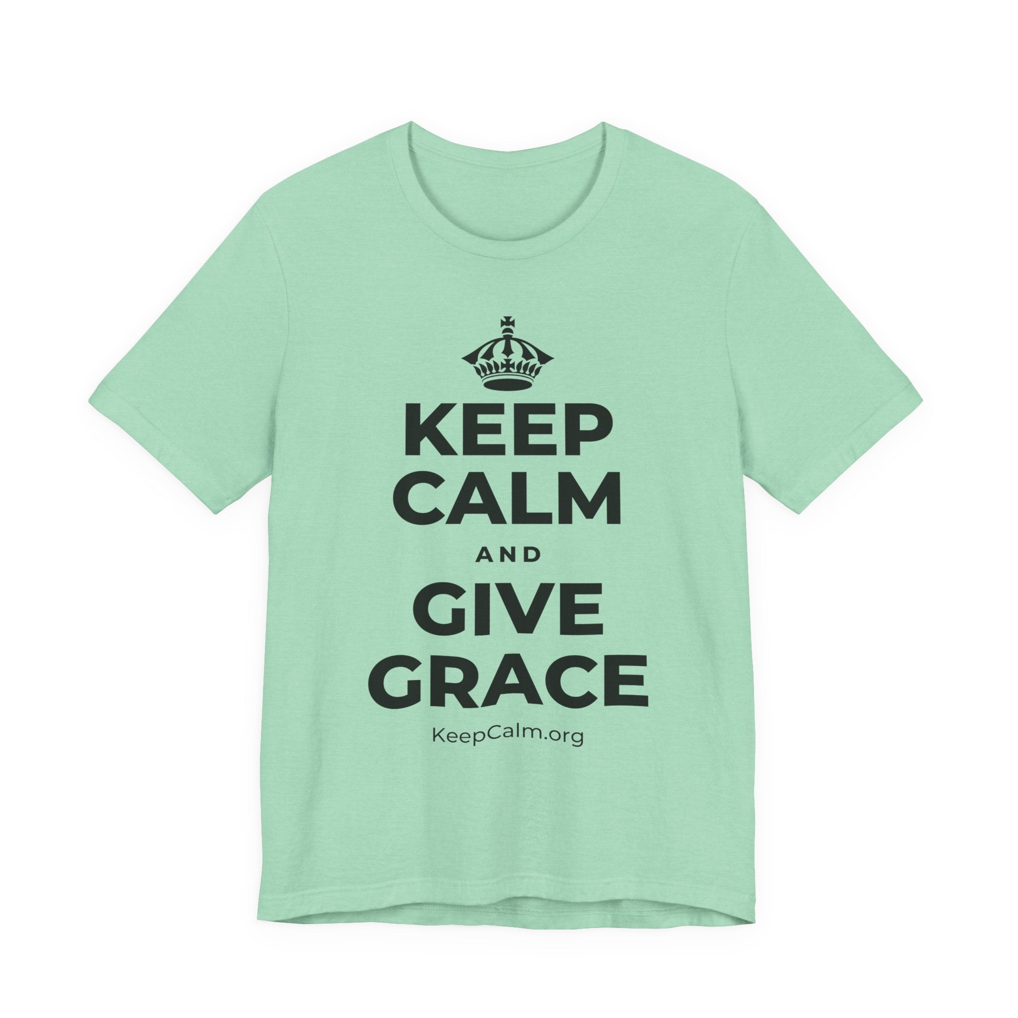 KEEP CALM AND GIVE GRACE T-Shirt (Baby Blue–Silver)