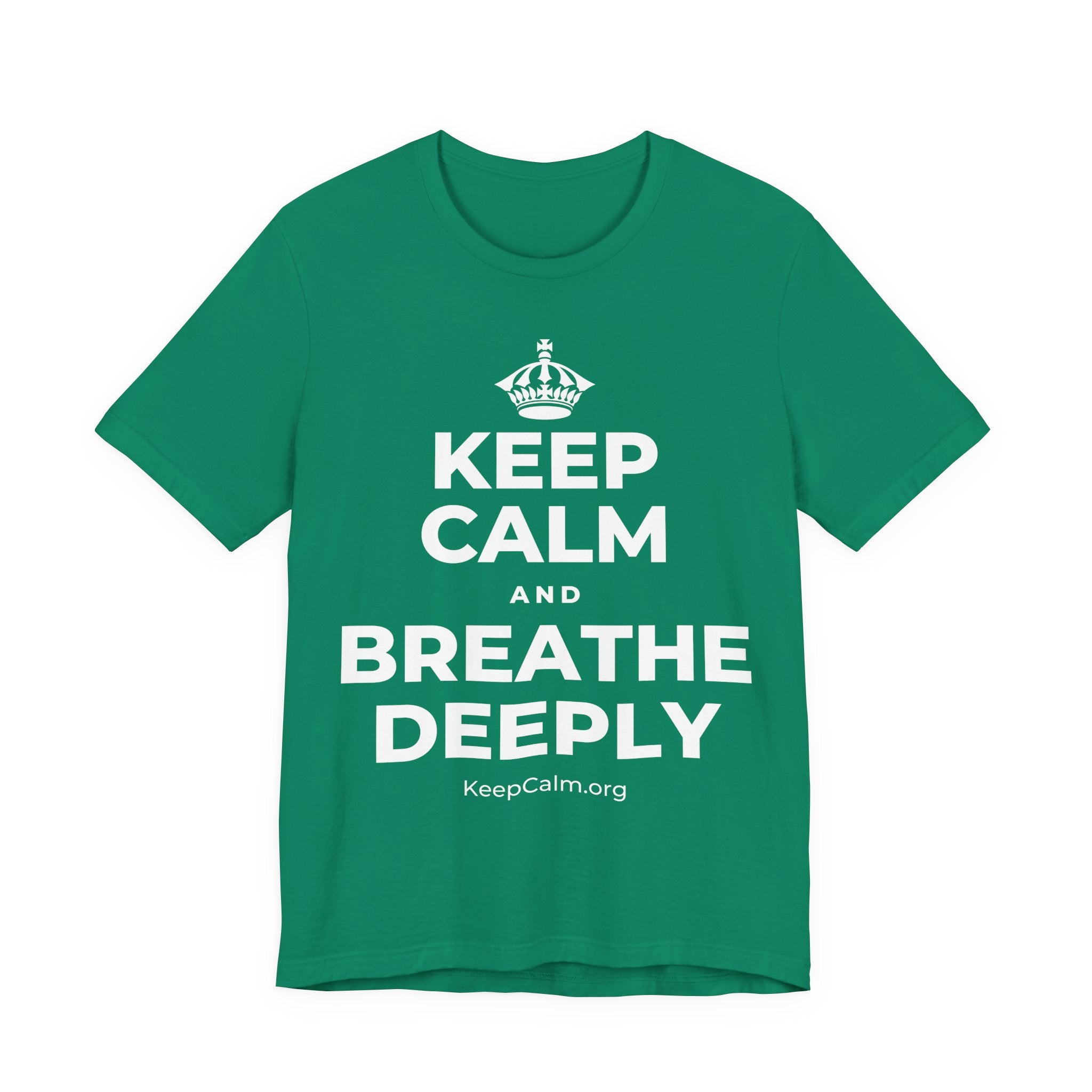 KEEP CALM AND BREATHE DEEPLY T-Shirt (White–Asphalt)