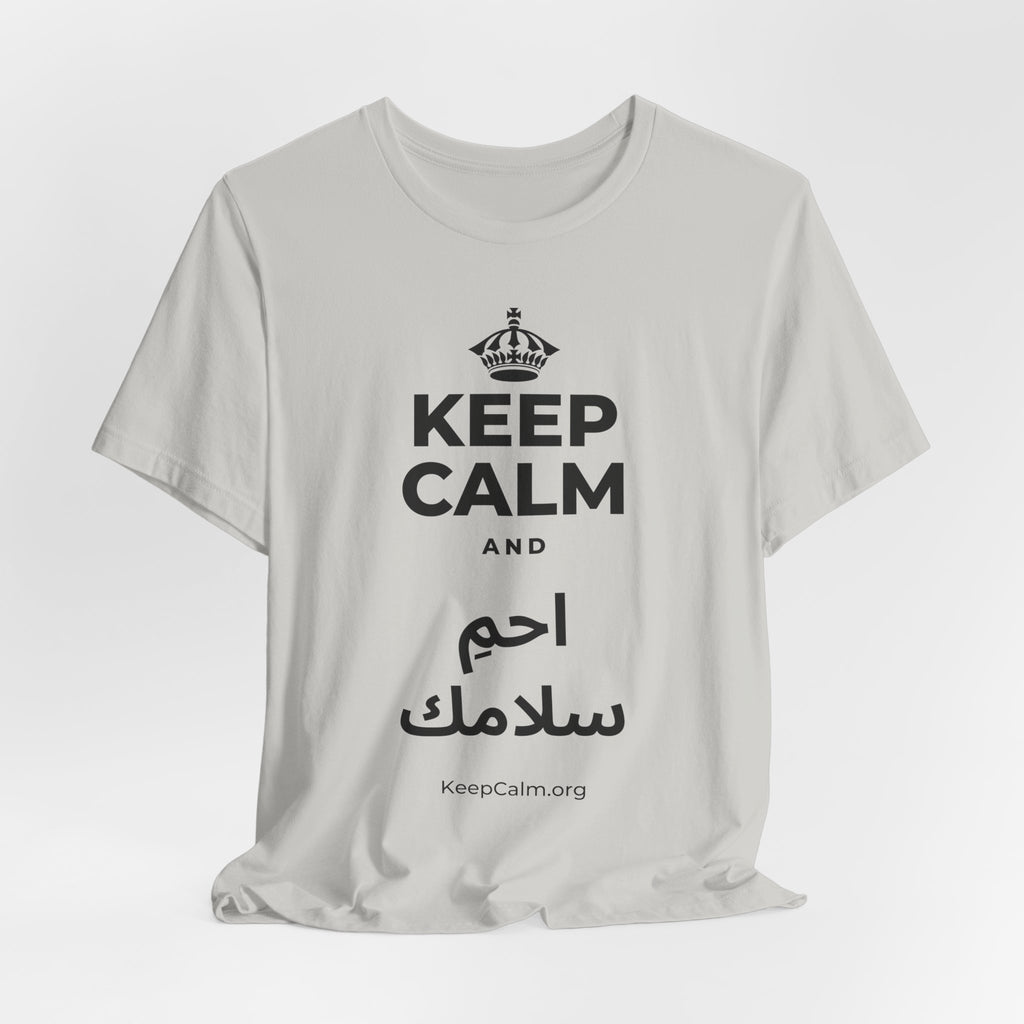 KEEP CALM AND احمِ سلامك T-Shirt (Baby Blue–Silver)