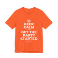 KEEP CALM AND GET THE PARTY STARTED T-Shirt (Baby Blue–Silver)