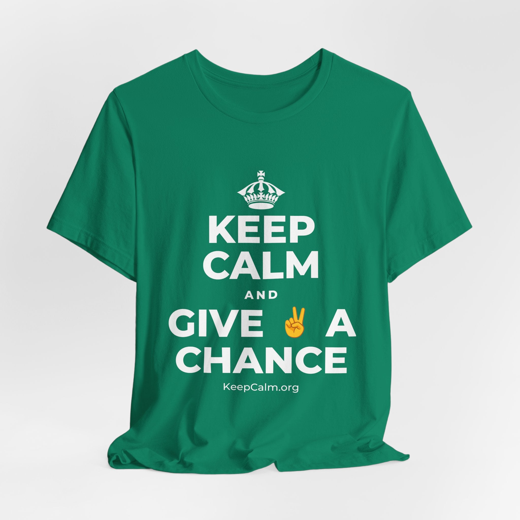 KEEP CALM AND GIVE ✌️ A CHANCE T-Shirt (White–Asphalt)