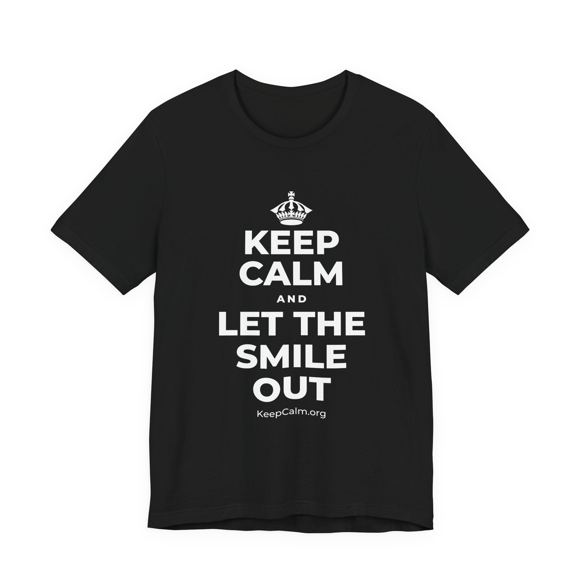 KEEP CALM AND LET THE SMILE OUT T-Shirt (White–Asphalt)