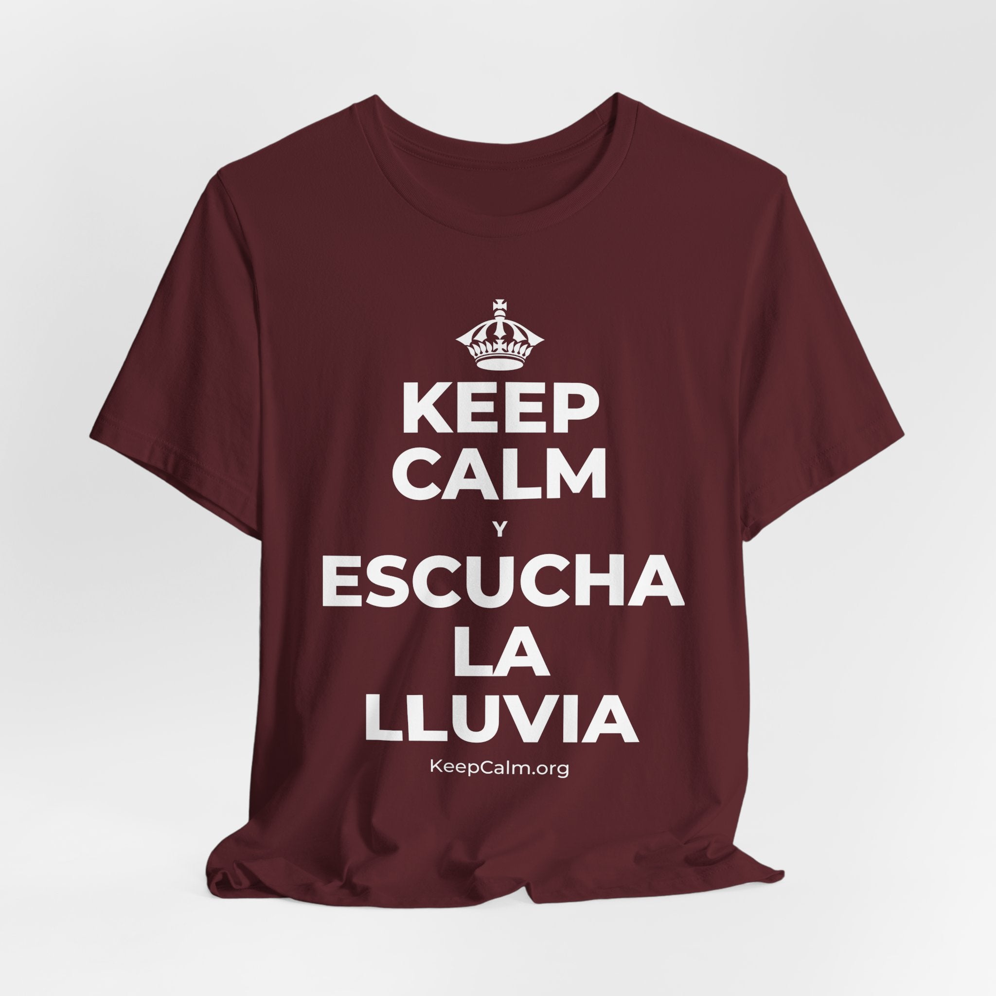 KEEP CALM Y ESCUCHA LA LLUVIA T-Shirt (Baby Blue–Silver)