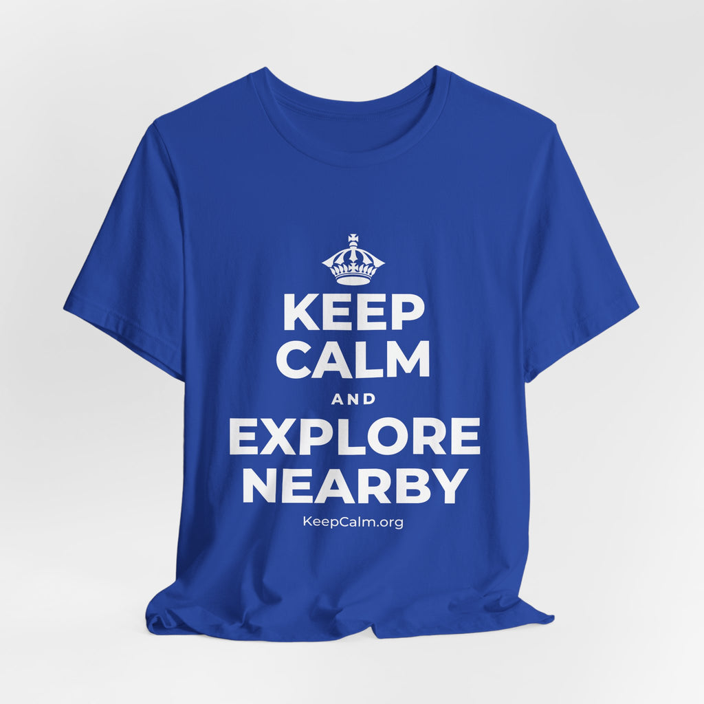 KEEP CALM AND EXPLORE NEARBY T-Shirt (Soft Cream–Heather Mauve)