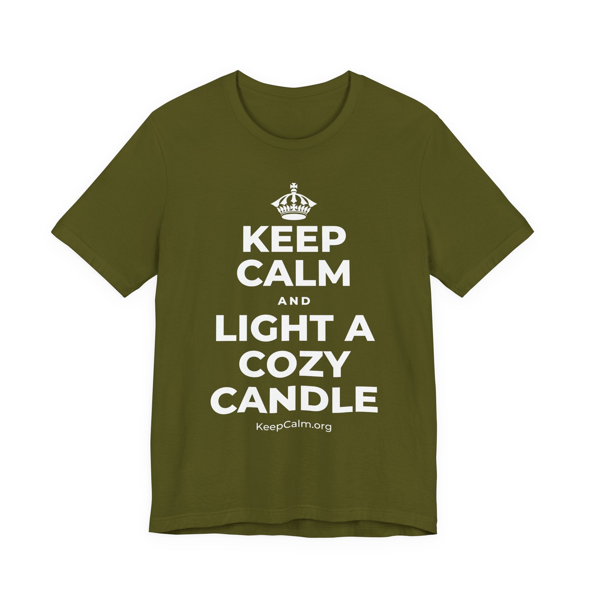 KEEP CALM AND LIGHT A COZY CANDLE T-Shirt (Baby Blue–Silver)