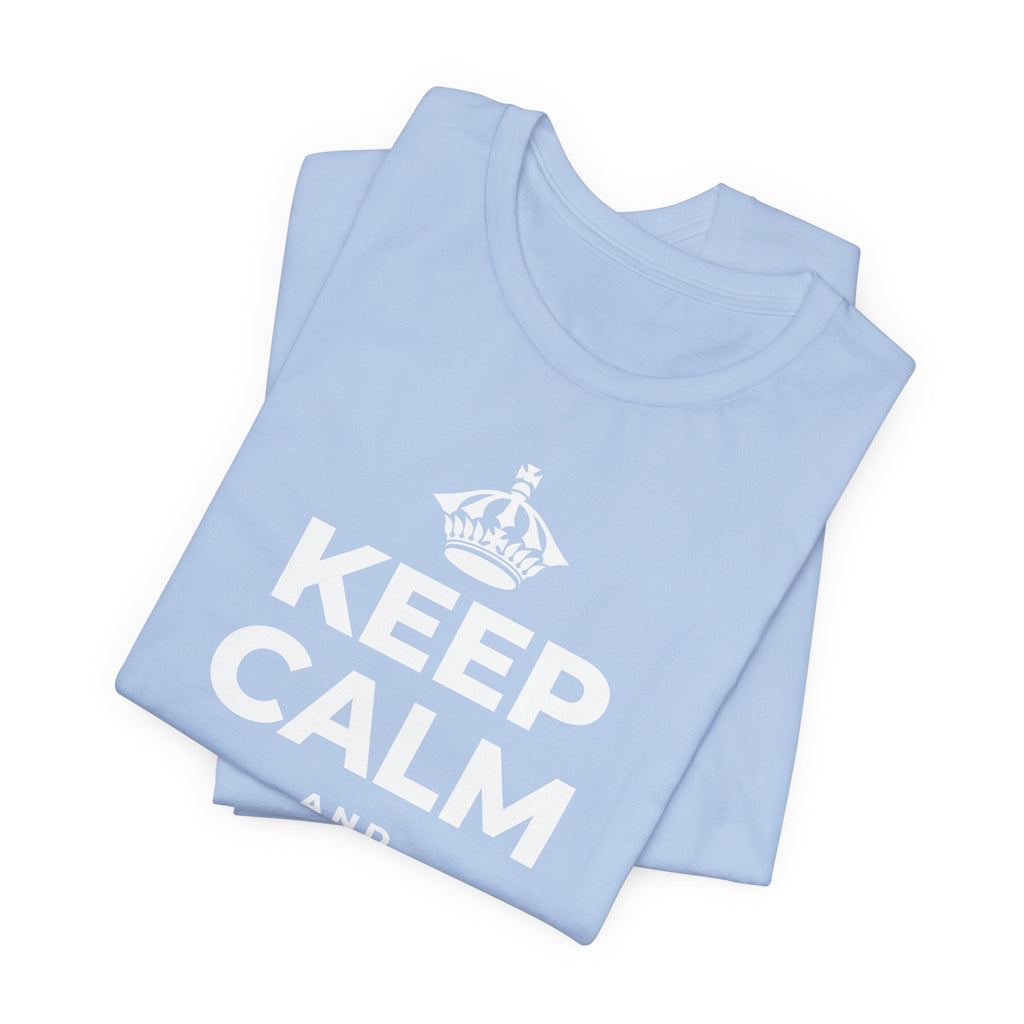 KEEP CALM AND STAY CURIOUS T-Shirt (Baby Blue–Silver)
