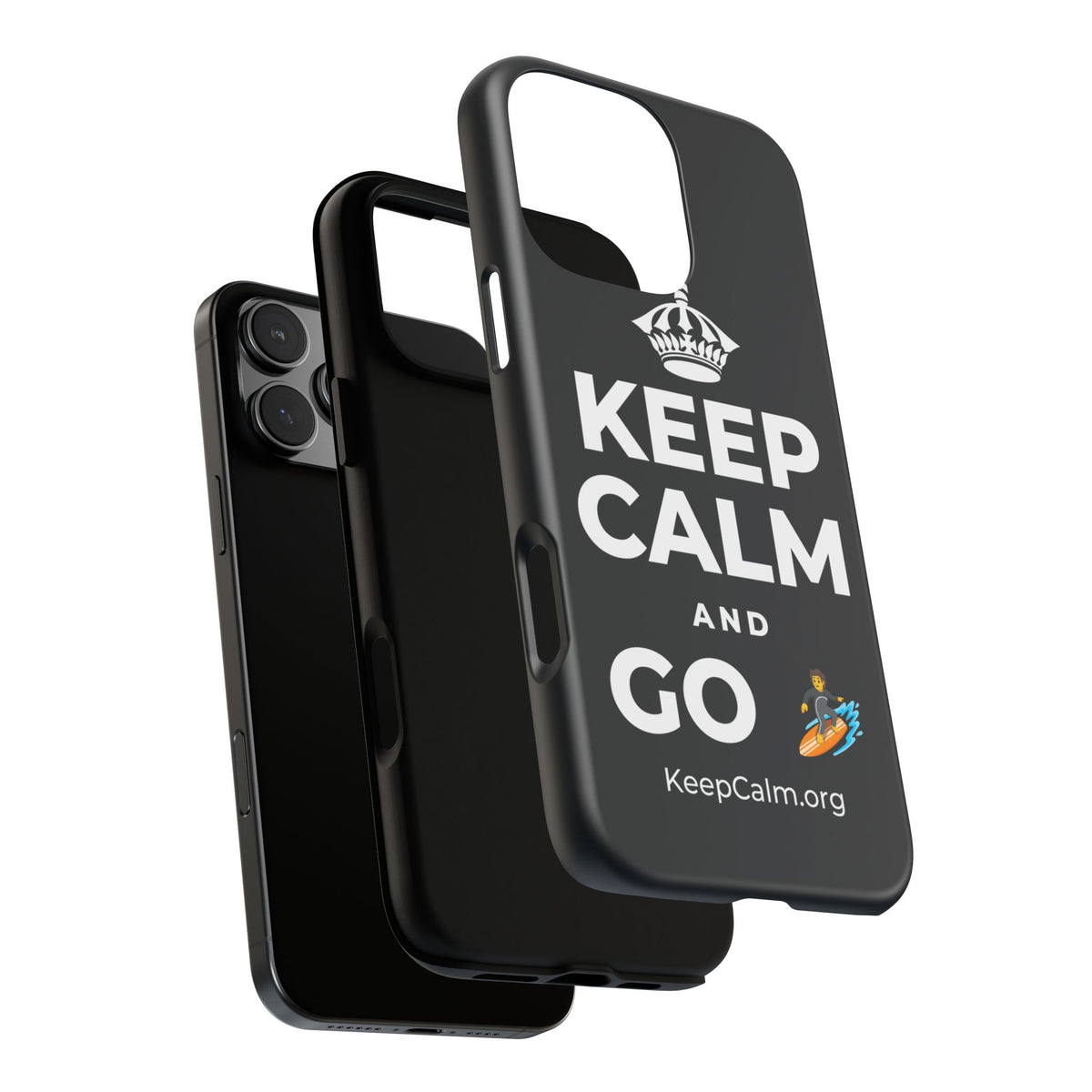 KEEP CALM AND GO 🏄 Phone Case (Dark)