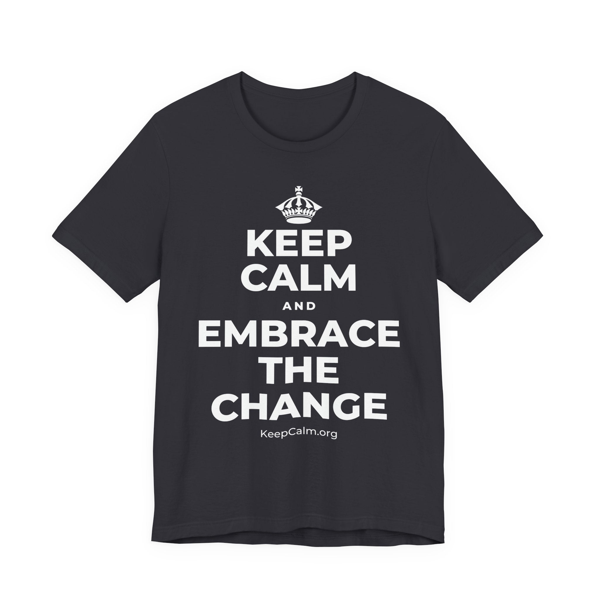 KEEP CALM AND EMBRACE THE CHANGE T-Shirt (Baby Blue–Silver)