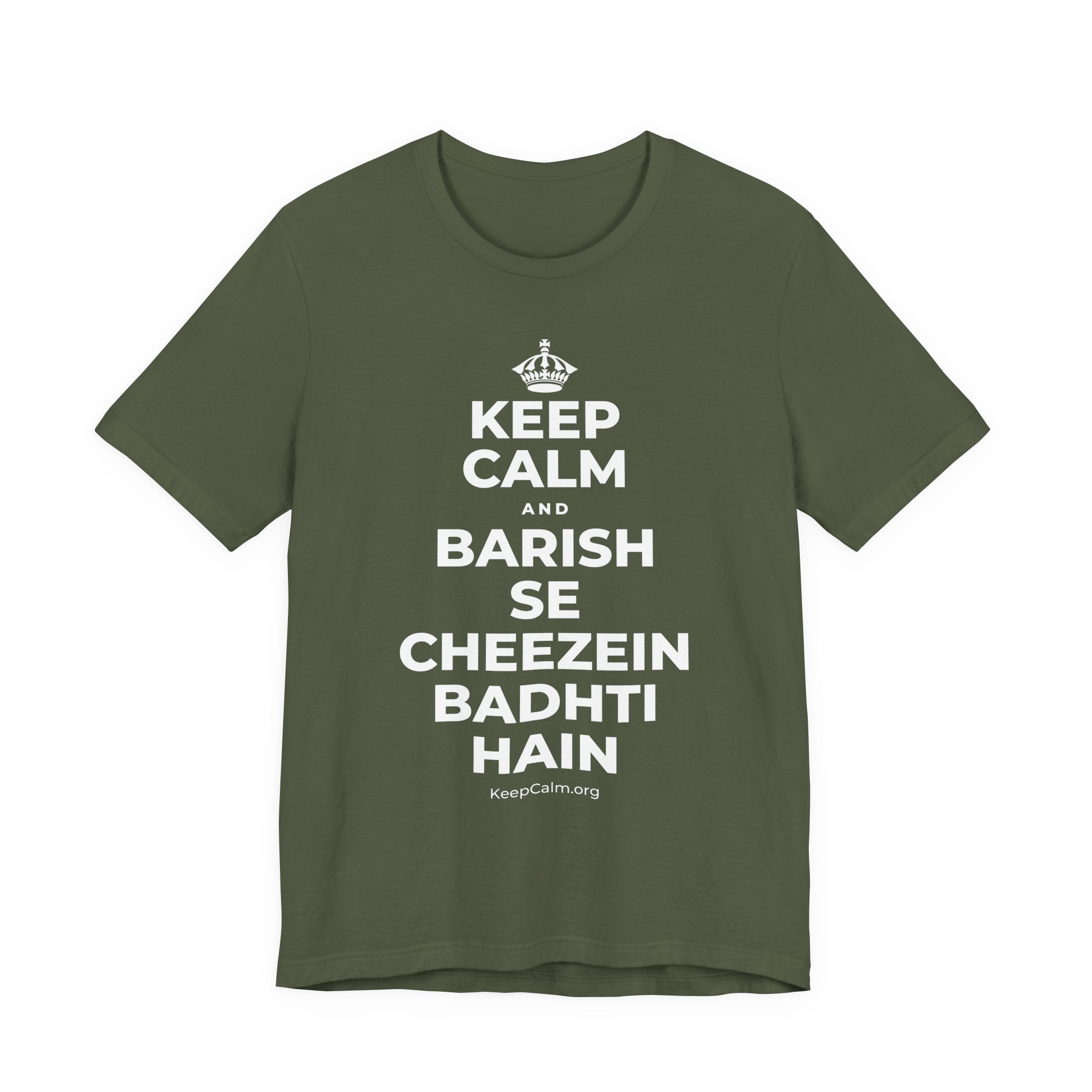 KEEP CALM AND BARISH SE CHEEZEIN BADHTI HAIN T-Shirt (Military Green–Autumn)