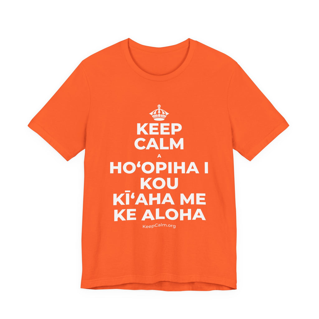 KEEP CALM A HOʻOPIHA I KOU KĪʻAHA ME KE ALOHA T-Shirt (Baby Blue–Silver)