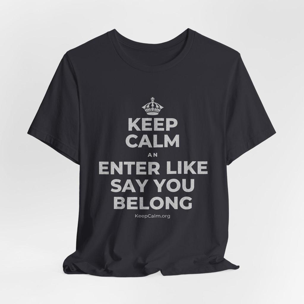 KEEP CALM AN ENTER LIKE SAY YOU BELONG T-Shirt (Baby Blue–Silver)