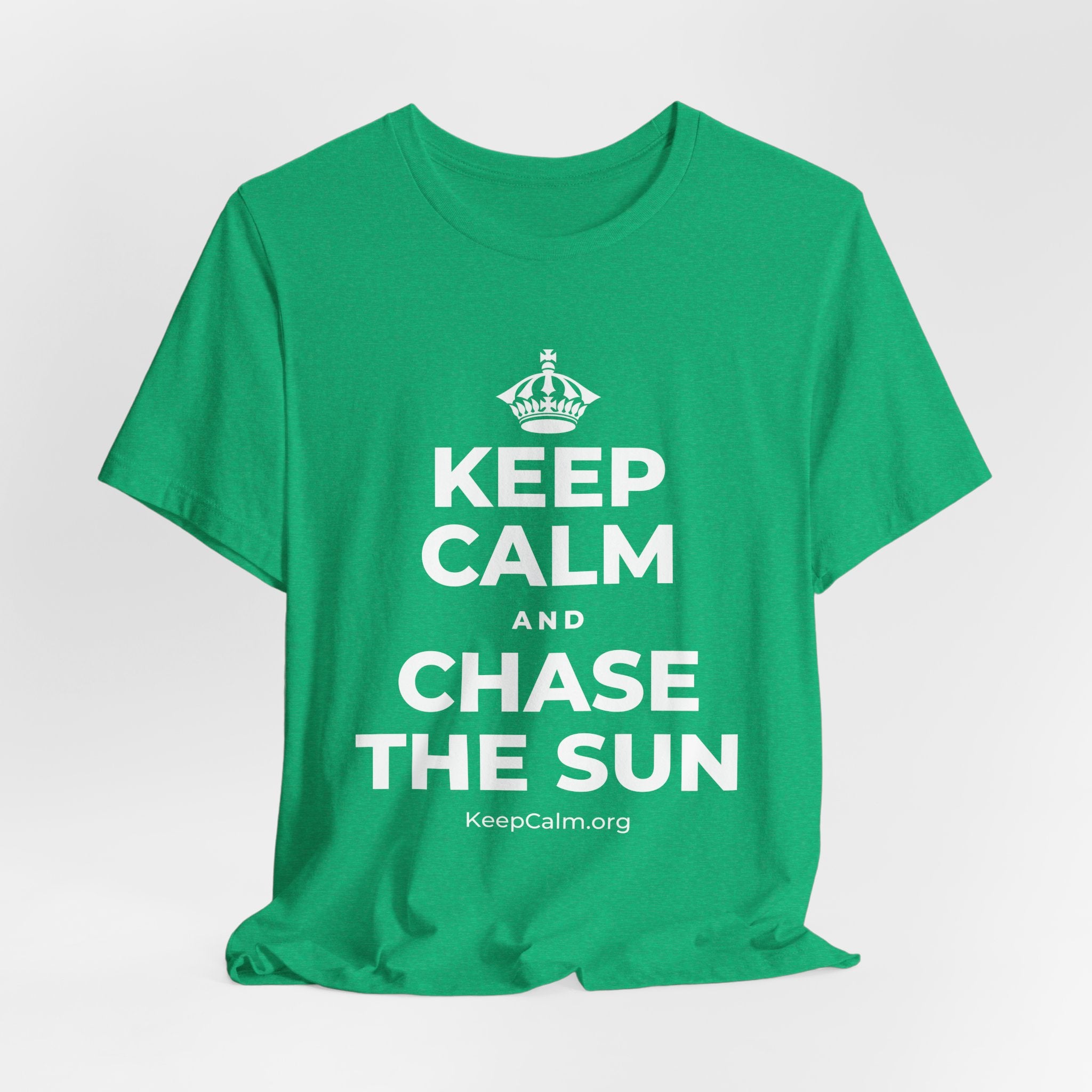 KEEP CALM AND CHASE THE SUN T-Shirt (Baby Blue–Silver)