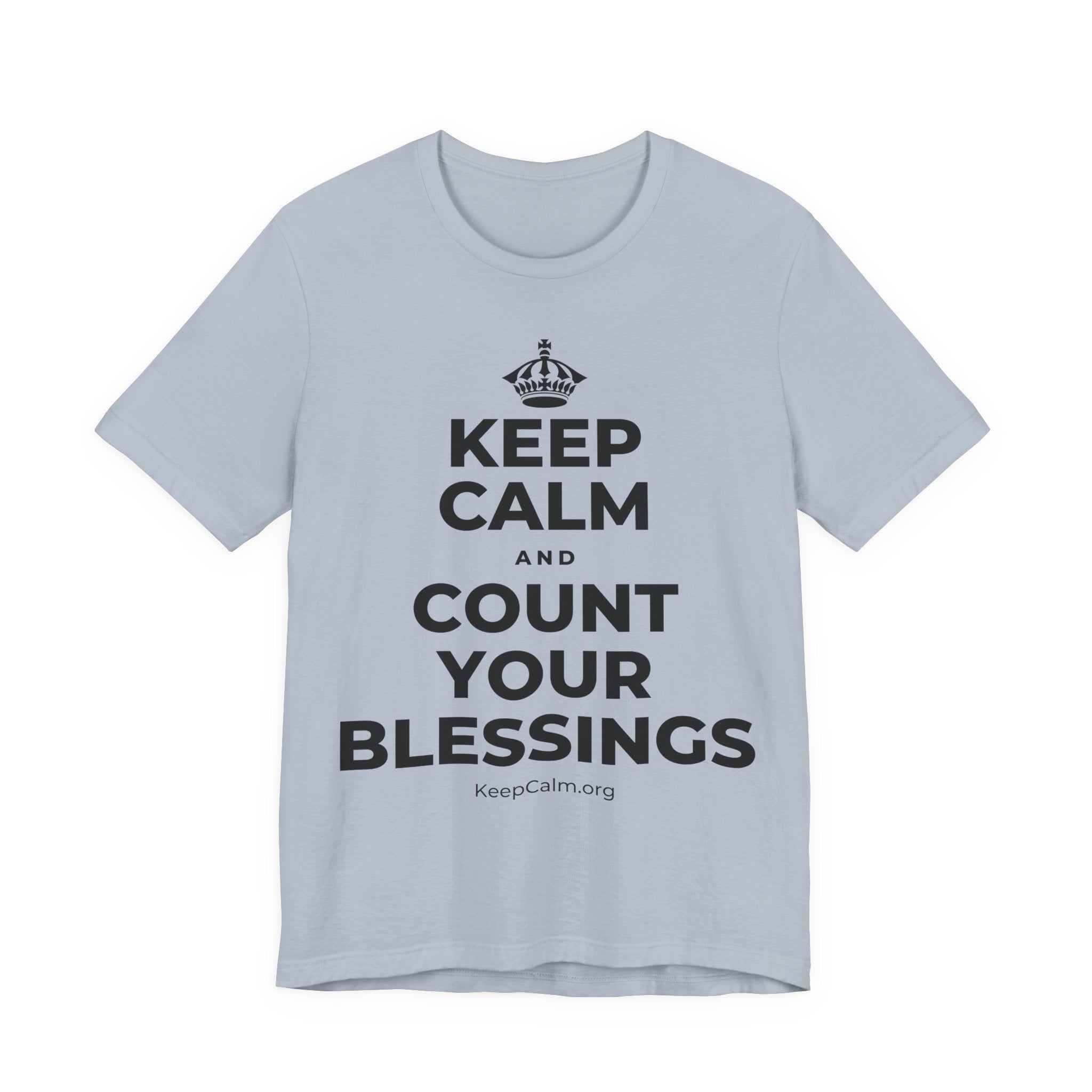 KEEP CALM AND COUNT YOUR BLESSINGS T-Shirt (White–Asphalt)