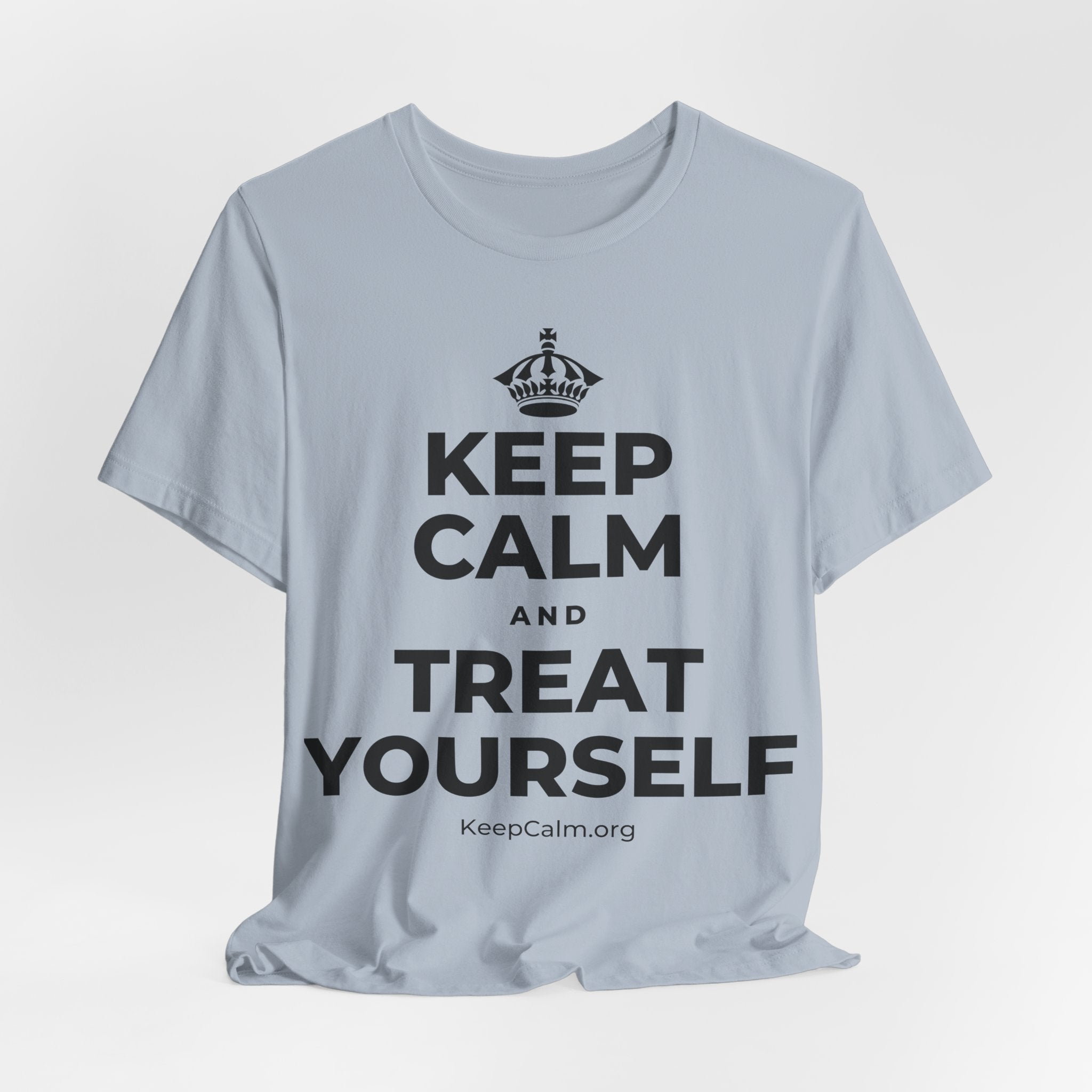 KEEP CALM AND TREAT YOURSELF T-Shirt (White–Asphalt)