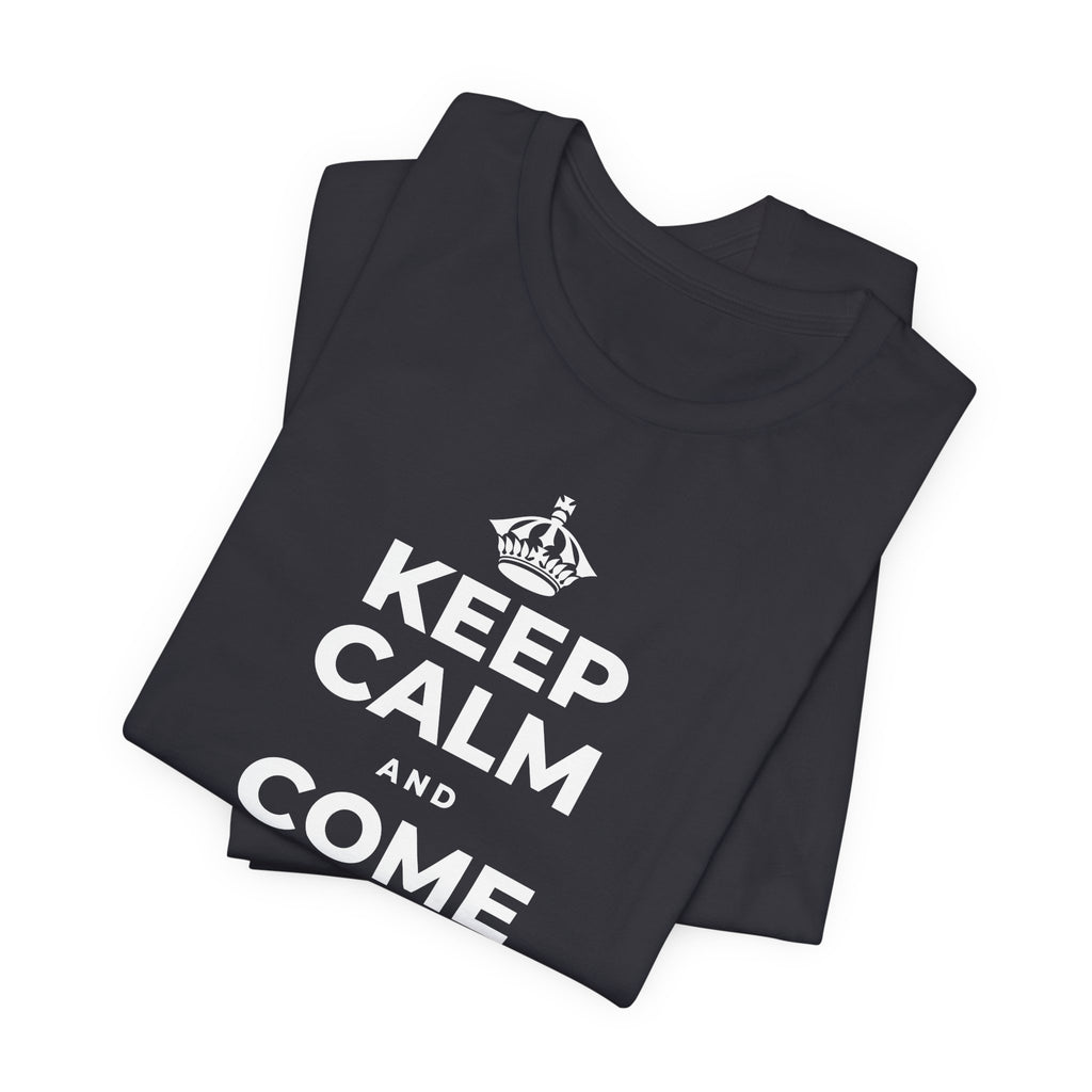 KEEP CALM AND COME BACK TO NOW T-Shirt (Baby Blue–Silver)