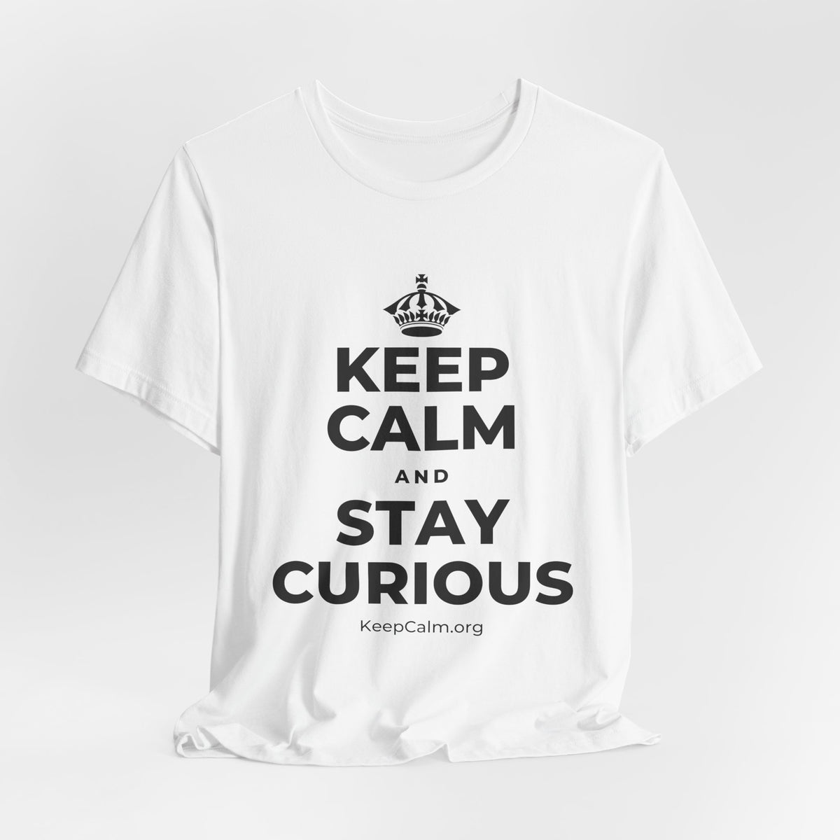 KEEP CALM AND STAY CURIOUS T-Shirt (White–Asphalt)