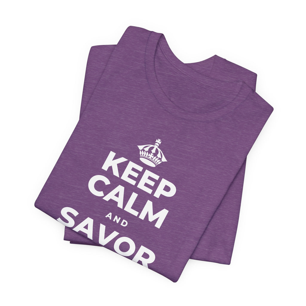 KEEP CALM AND SAVOR THE SMALL MAGIC T-Shirt (Baby Blue–Silver)