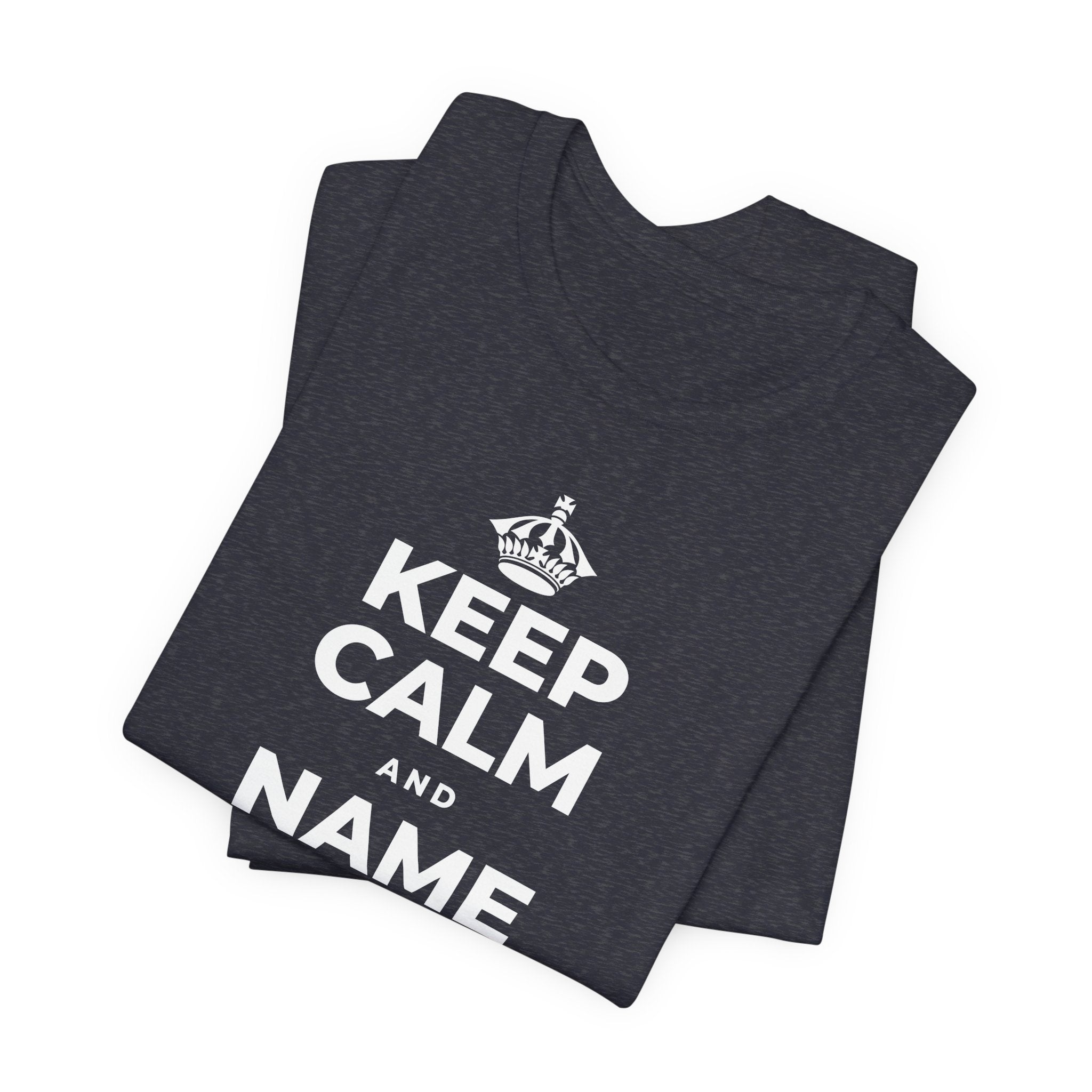 KEEP CALM AND NAME THREE GOOD THINGS T-Shirt (White–Asphalt)