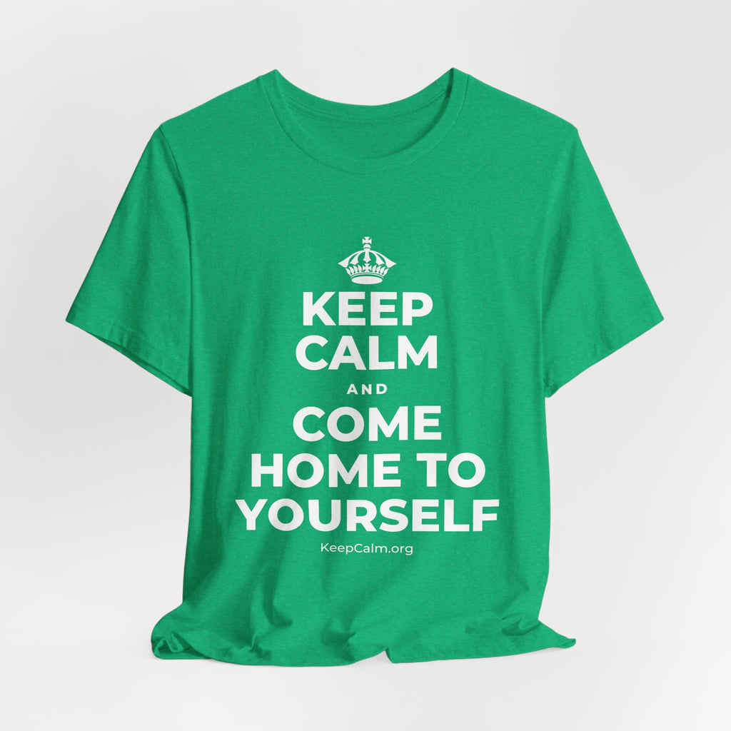KEEP CALM AND COME HOME TO YOURSELF T-Shirt (Baby Blue–Silver)