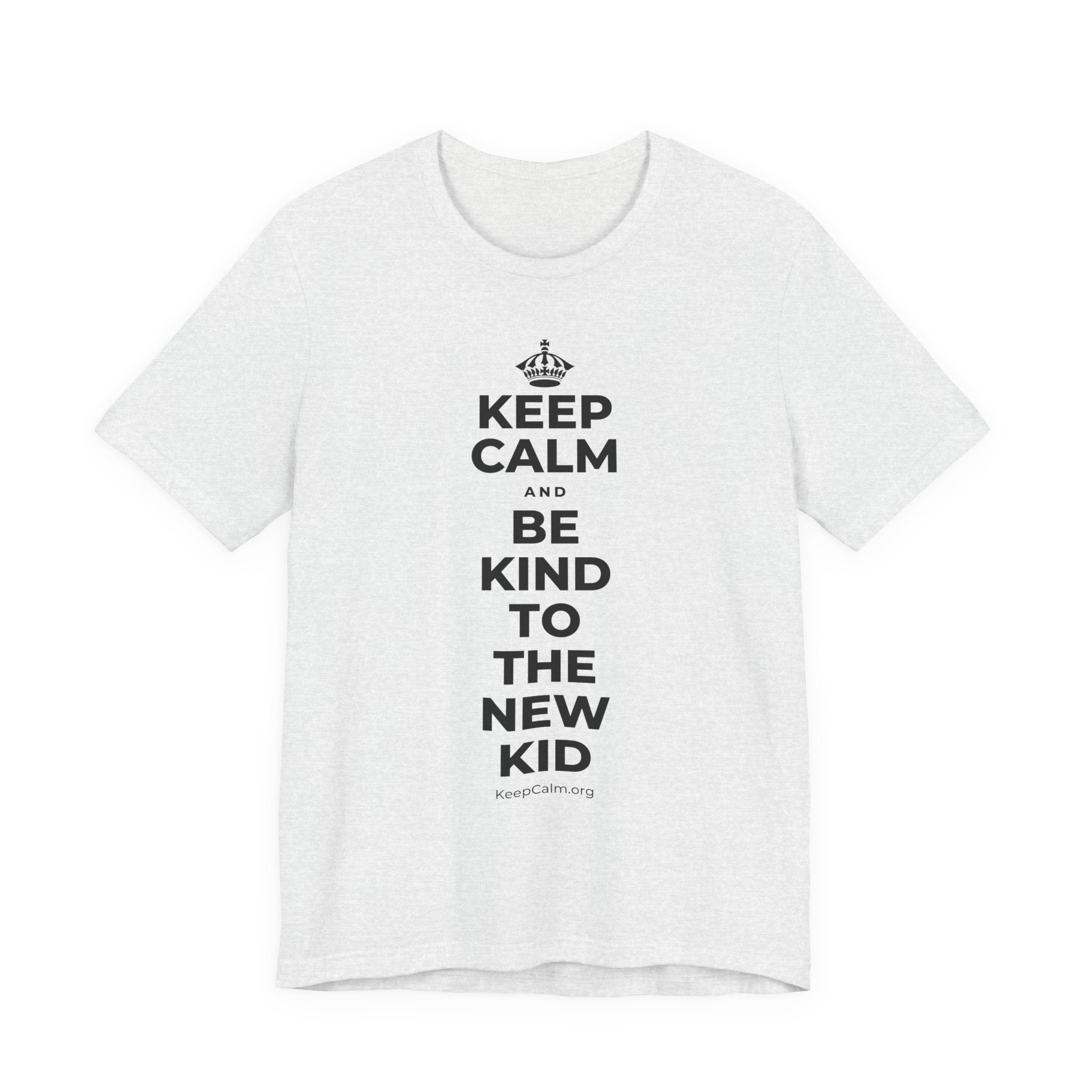 KEEP CALM AND BE KIND TO THE NEW KID T-Shirt (Soft Cream–Heather Mauve)