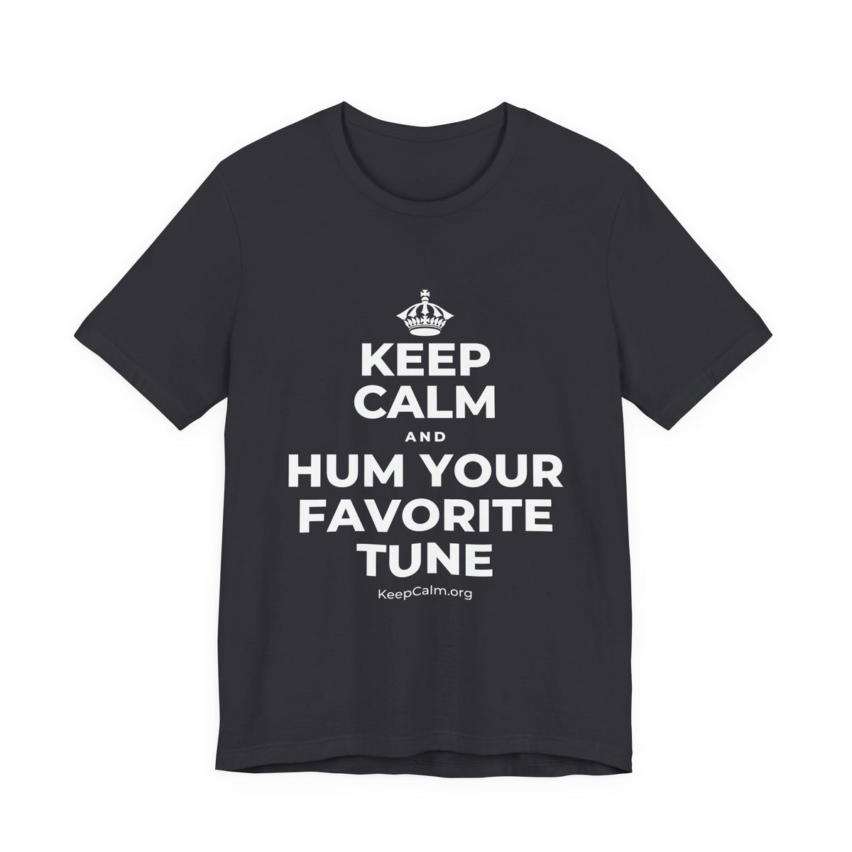 KEEP CALM AND HUM YOUR FAVORITE TUNE T-Shirt (Baby Blue–Silver)