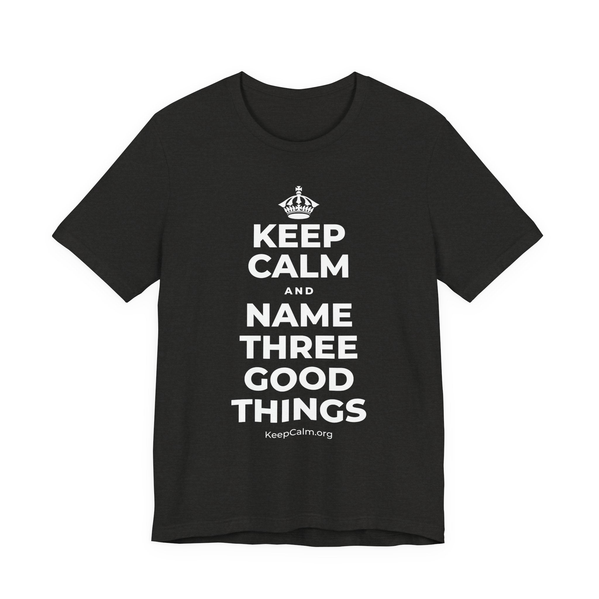 KEEP CALM AND NAME THREE GOOD THINGS T-Shirt (Soft Cream–Heather Mauve)