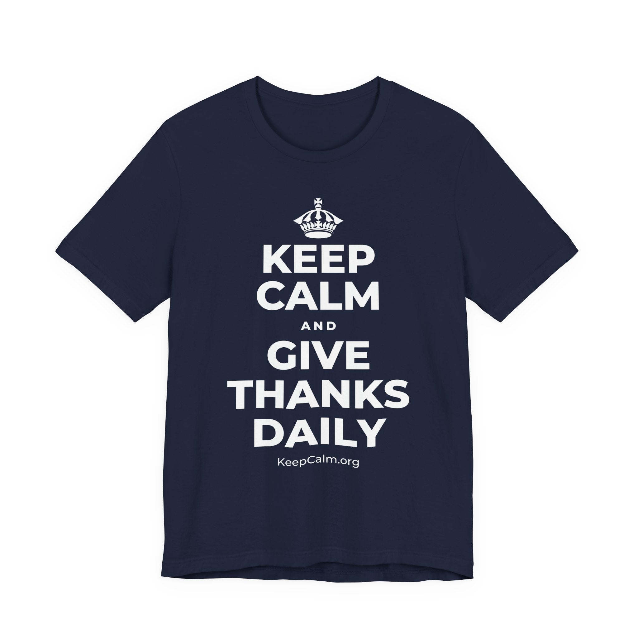 KEEP CALM AND GIVE THANKS DAILY T-Shirt (White–Asphalt)