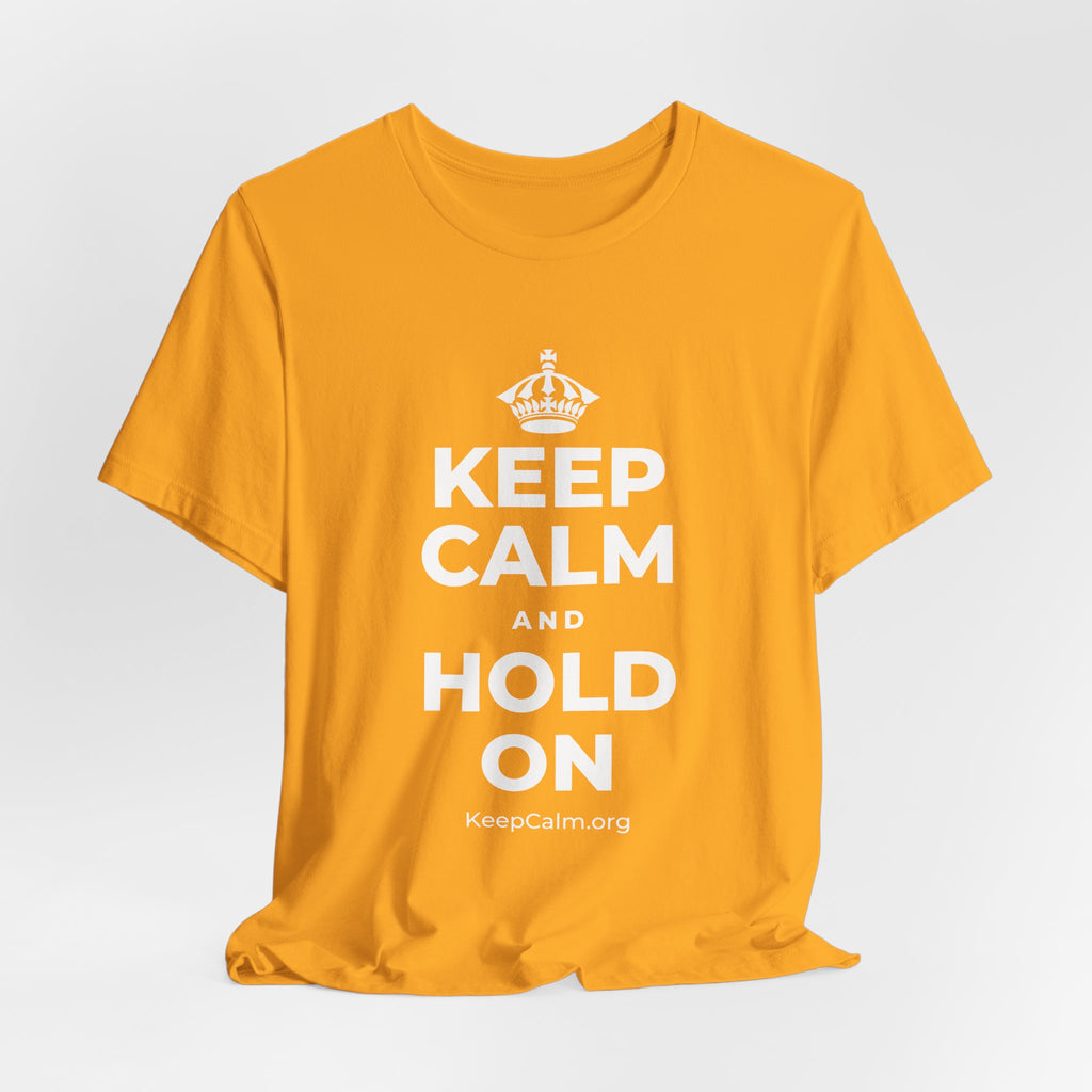 KEEP CALM AND HOLD ON T-Shirt (Baby Blue–Silver)
