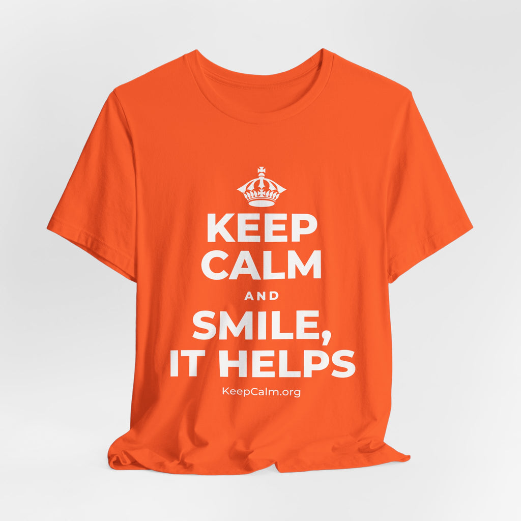 KEEP CALM AND SMILE, IT HELPS T-Shirt (Baby Blue–Silver)