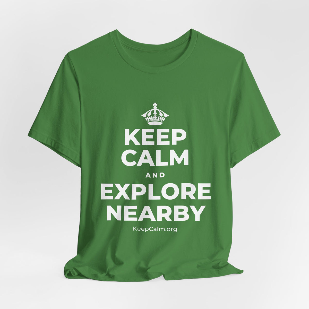 KEEP CALM AND EXPLORE NEARBY T-Shirt (Baby Blue–Silver)