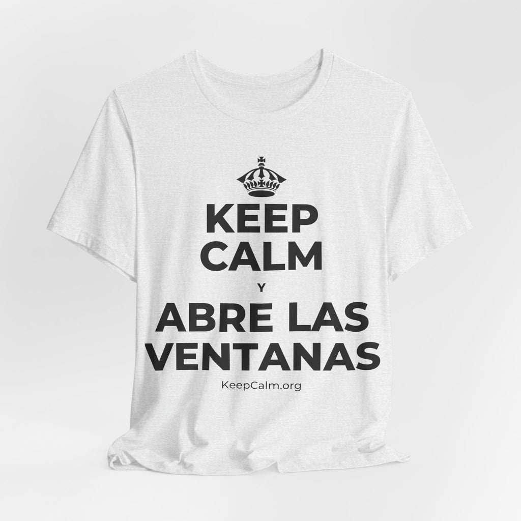 KEEP CALM Y ABRE LAS VENTANAS T-Shirt (Soft Cream–Heather Mauve)