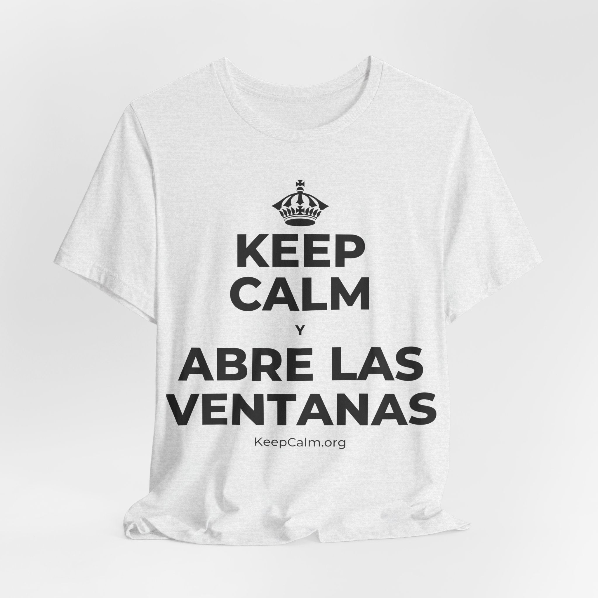 KEEP CALM Y ABRE LAS VENTANAS T-Shirt (Soft Cream–Heather Mauve)