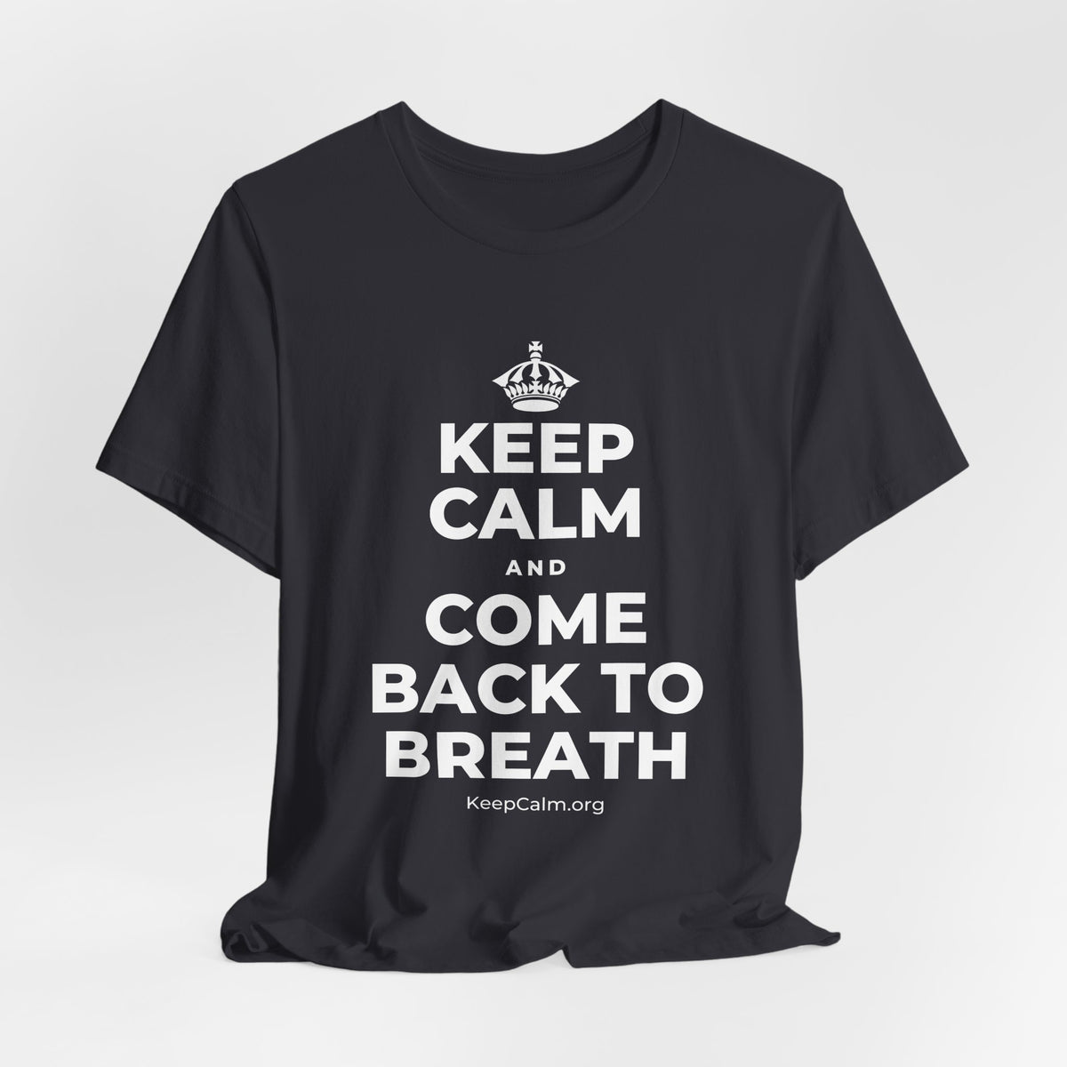 KEEP CALM AND COME BACK TO BREATH T-Shirt (Baby Blue–Silver)