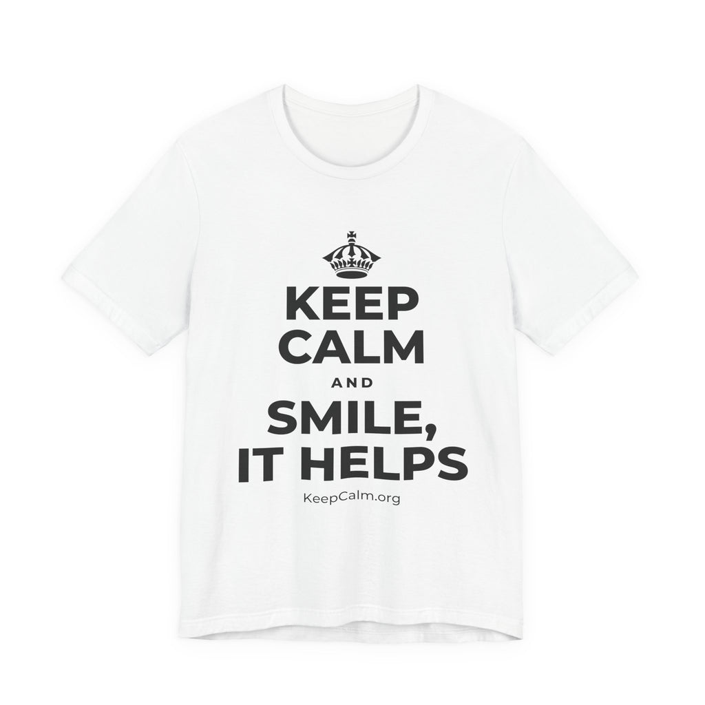 KEEP CALM AND SMILE, IT HELPS T-Shirt (White–Asphalt)