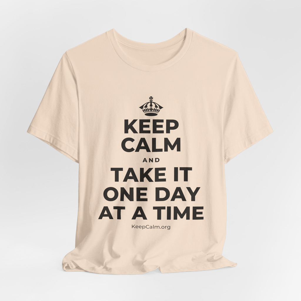 KEEP CALM AND TAKE IT ONE DAY AT A TIME T-Shirt (Soft Cream–Heather Mauve)
