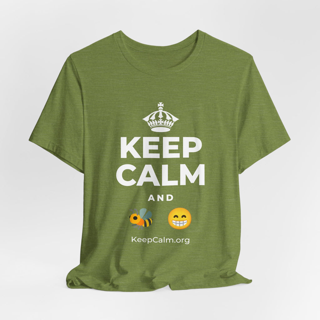 KEEP CALM AND BEE HAPPY T-Shirt (Baby Blue–Silver)