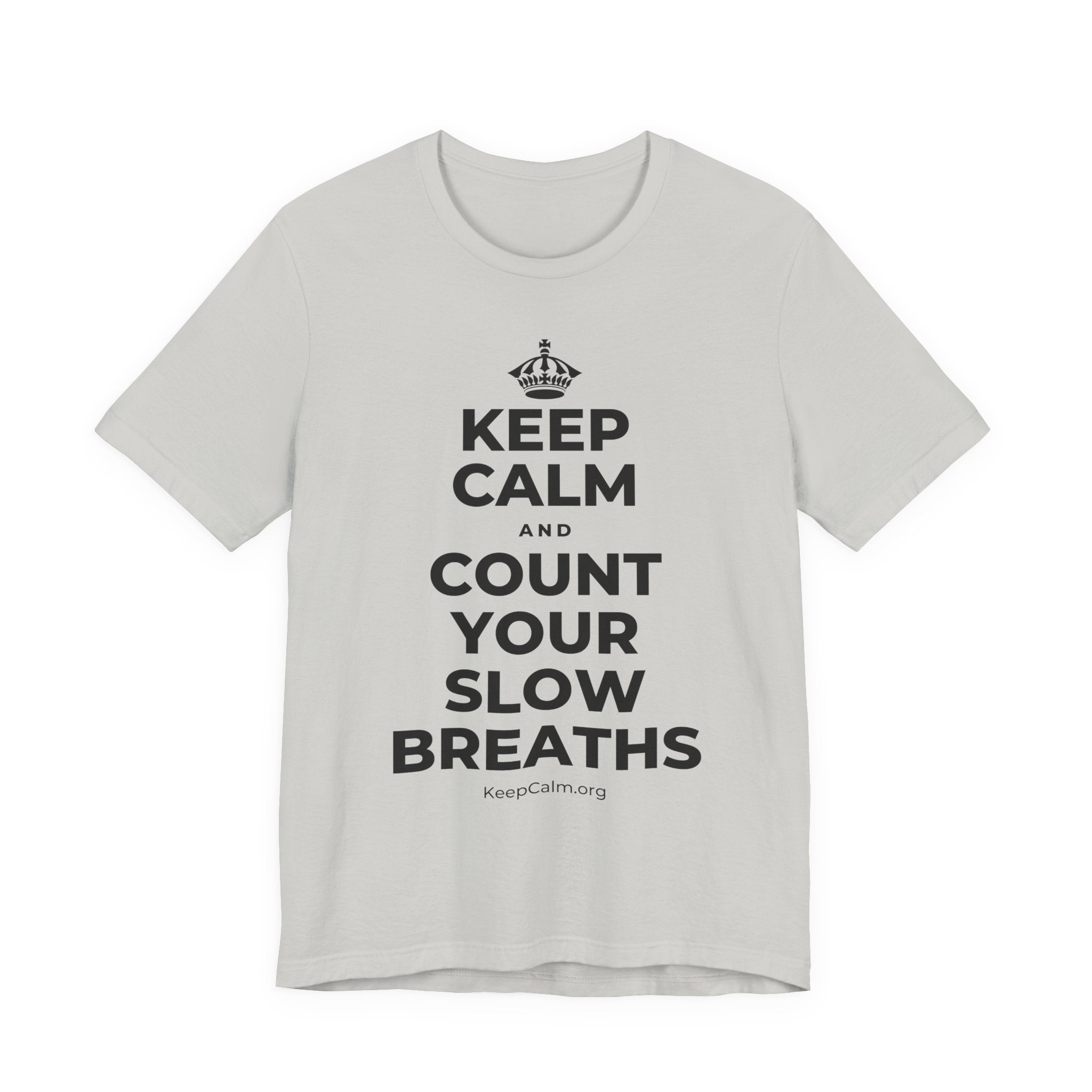KEEP CALM AND COUNT YOUR SLOW BREATHS T-Shirt (Baby Blue–Silver)