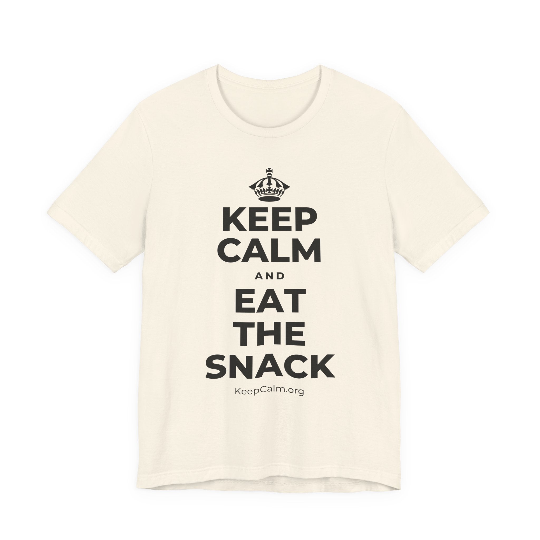 KEEP CALM AND EAT THE SNACK T-Shirt (White–Asphalt)