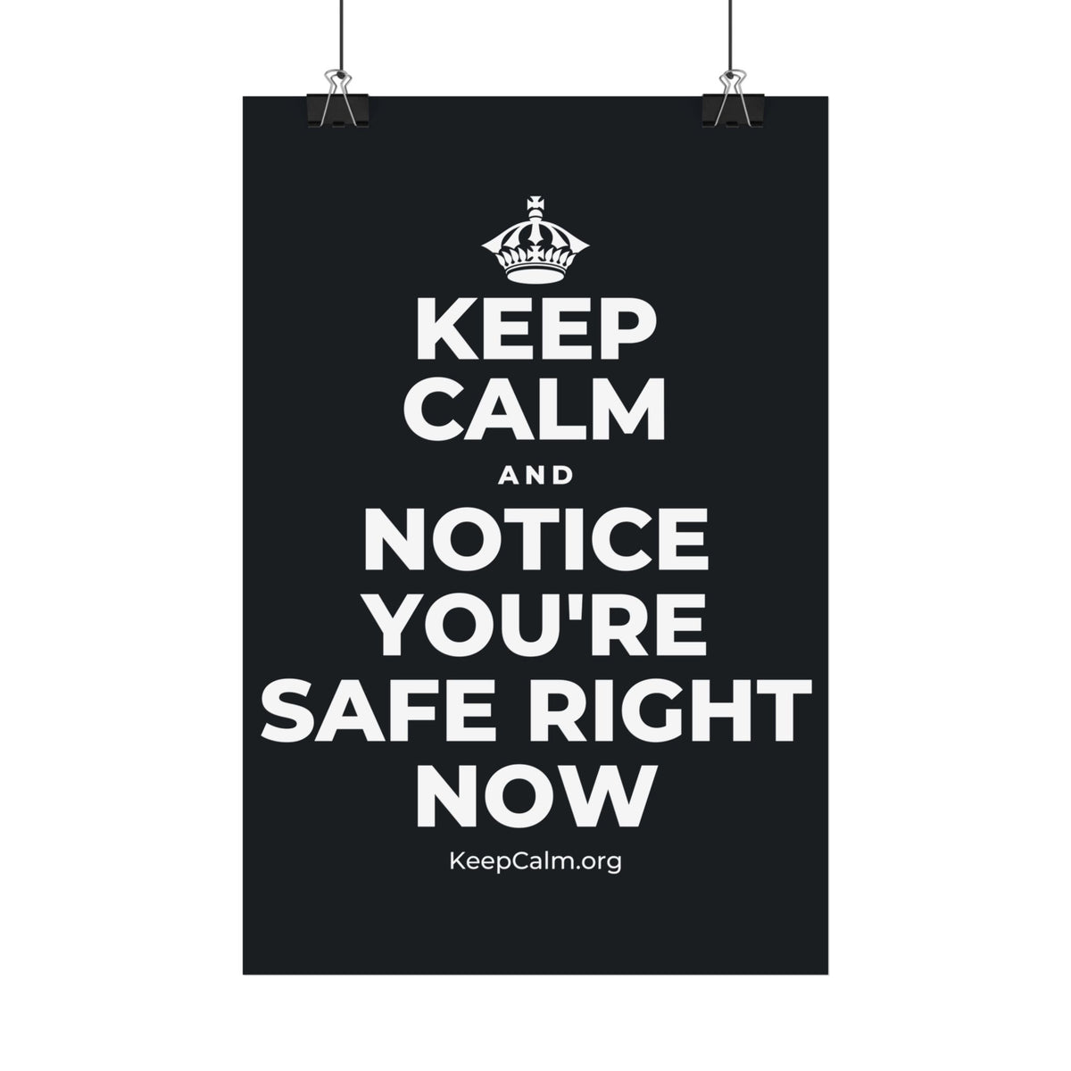 KEEP CALM AND NOTICE YOU'RE SAFE RIGHT NOW Satin Poster (Dark)