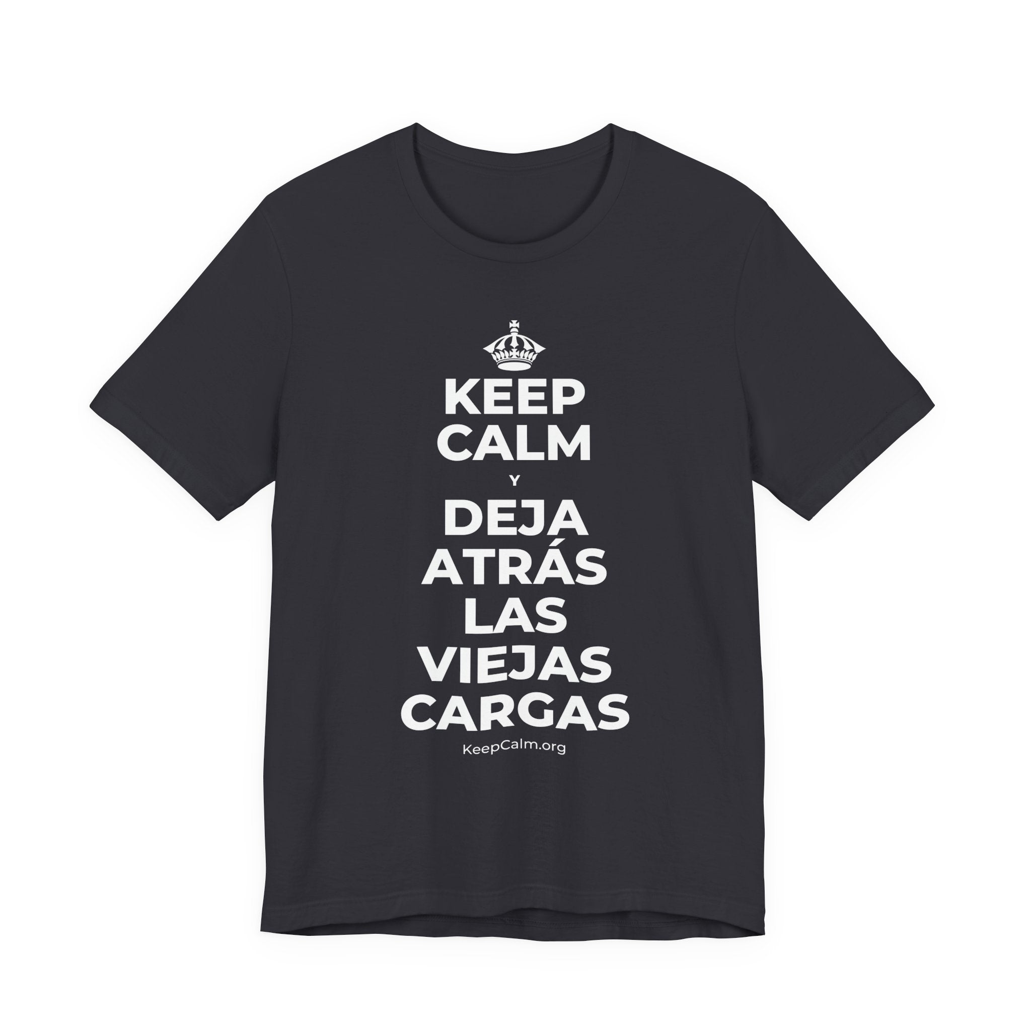KEEP CALM Y DEJA ATRÁS LAS VIEJAS CARGAS T-Shirt (Baby Blue–Silver)