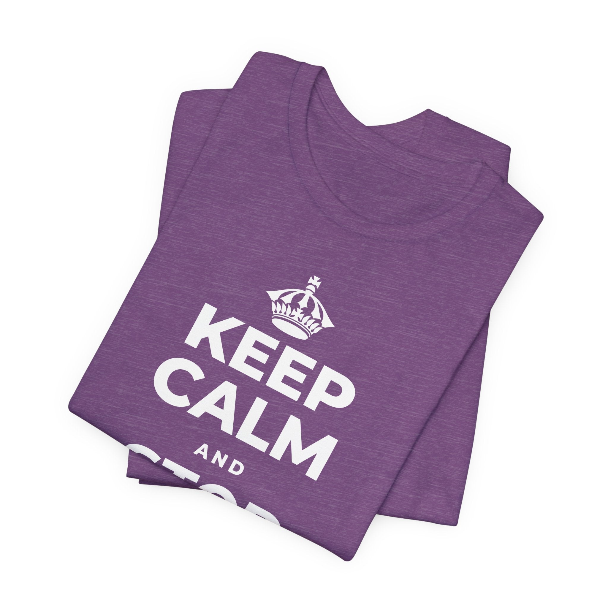 KEEP CALM AND STOP FORCING IT T-Shirt (Baby Blue–Silver)