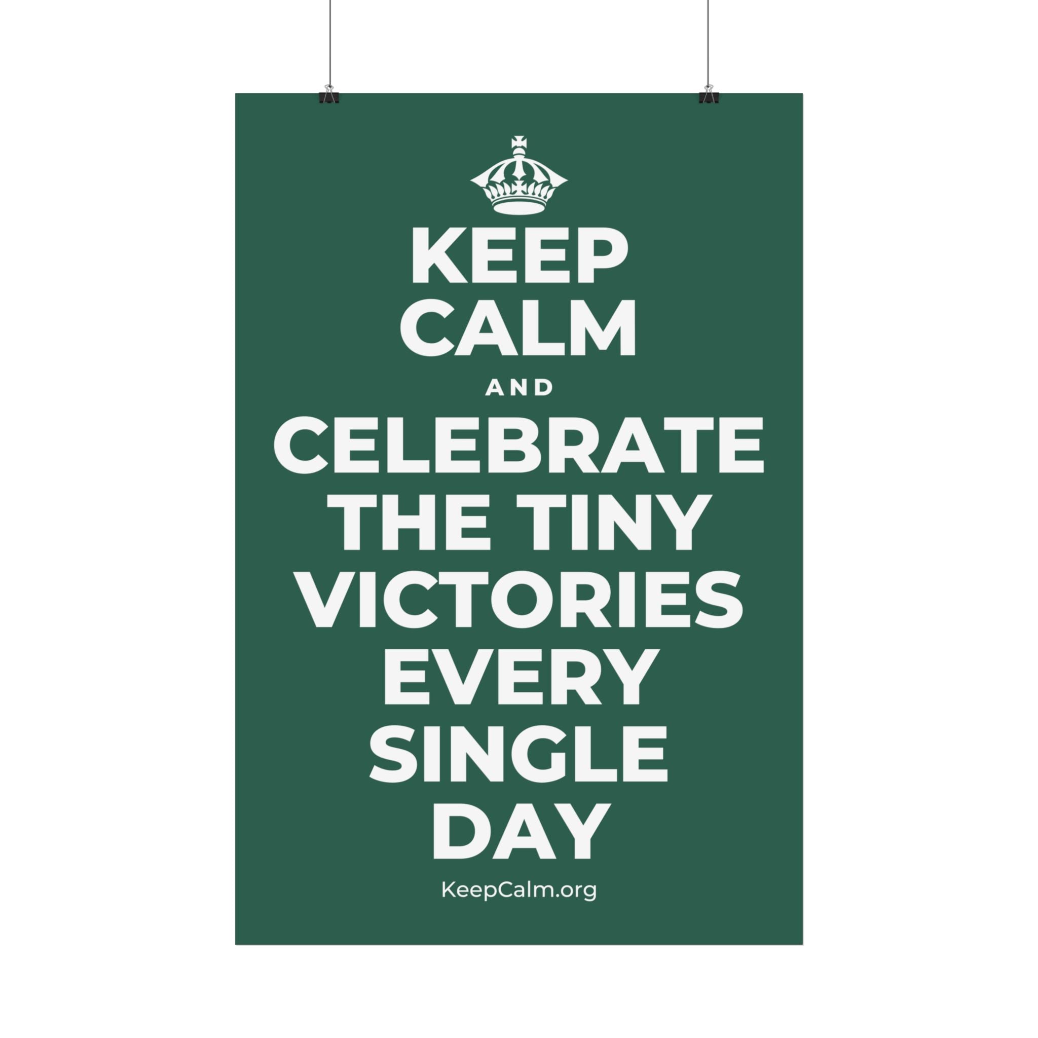 KEEP CALM AND CELEBRATE THE TINY VICTORIES EVERY SINGLE DAY Satin Poster