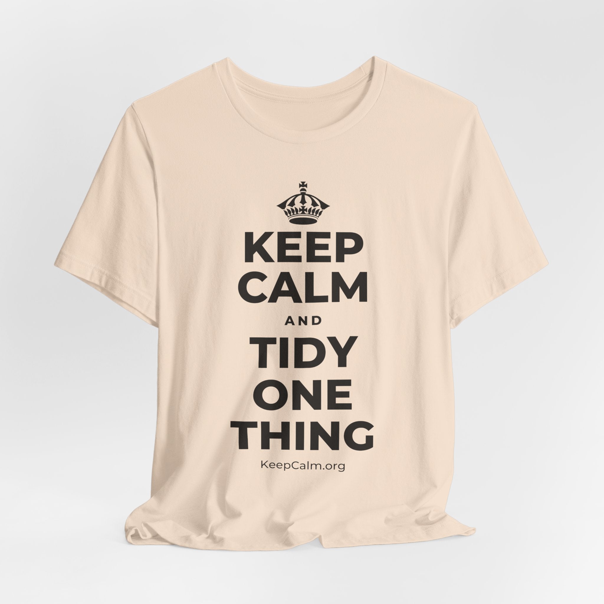 KEEP CALM AND TIDY ONE THING T-Shirt (Soft Cream–Heather Mauve)