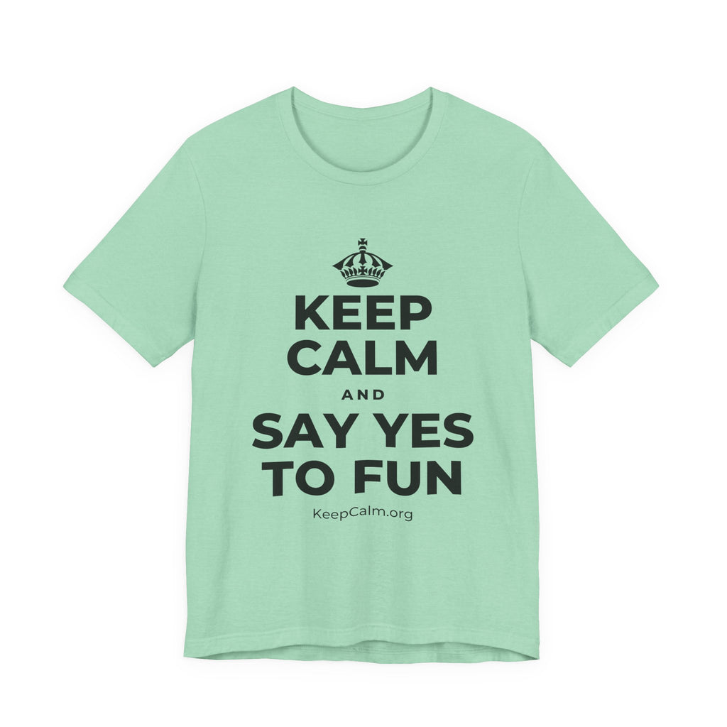 KEEP CALM AND SAY YES TO FUN T-Shirt (Baby Blue–Silver)