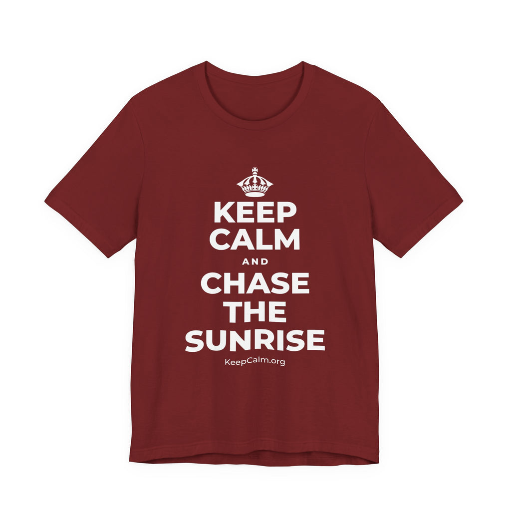KEEP CALM AND CHASE THE SUNRISE T-Shirt (Baby Blue–Silver)